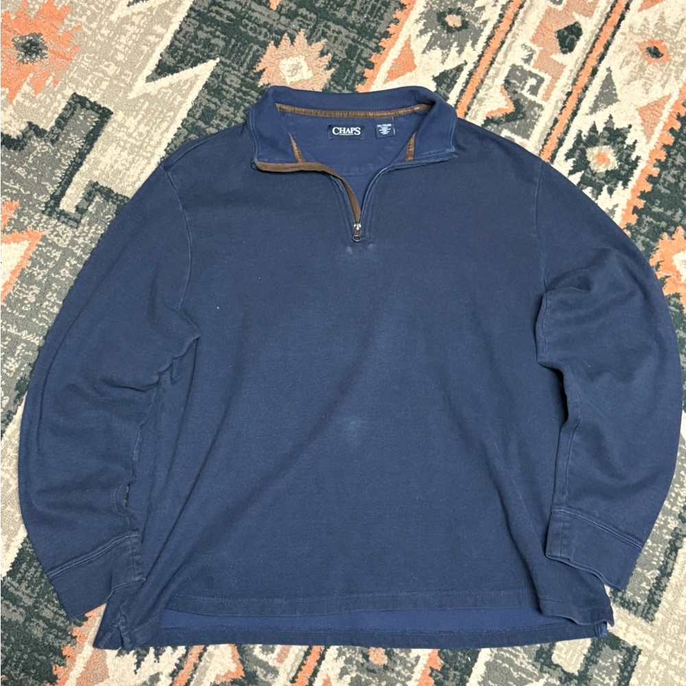 Chaps Blue and Brown Quarter-Zip Pullover